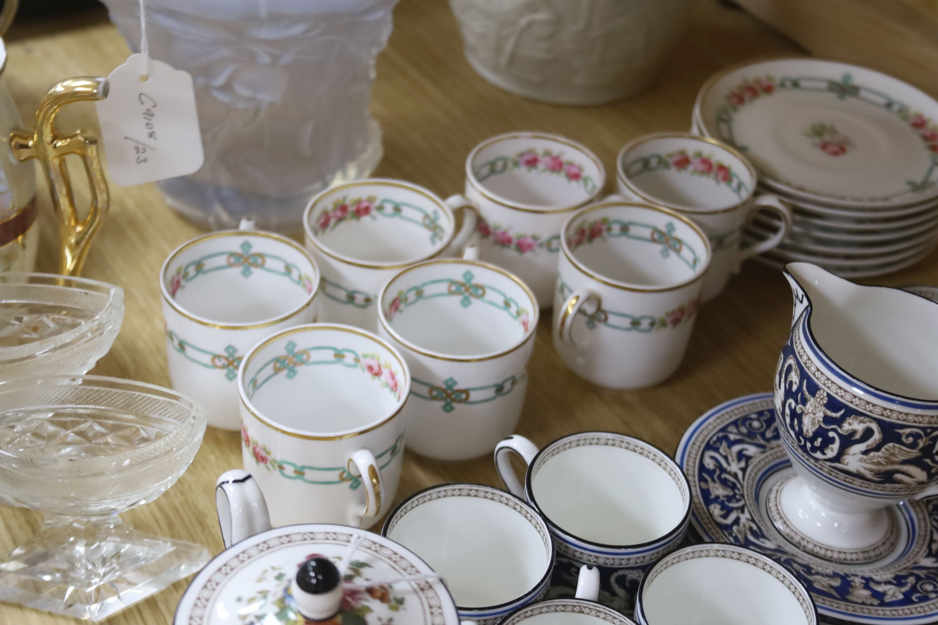 A Barolac opalescent glass vase, a Wedgwood black basalt teapot, Wedgwood and Spode coffee wares, etc.